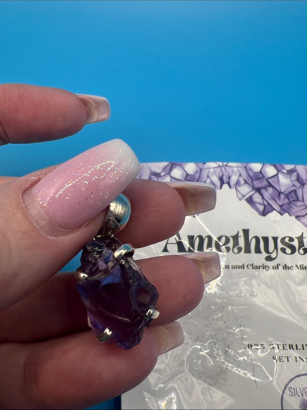 Raw Amethyst Sterling Silver Pendant Necklace - Purple